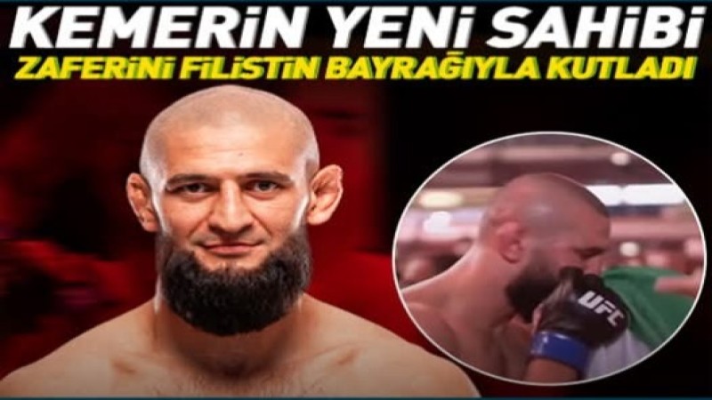 UFC'de orta sıklet kemerinin yeni sahibi Khamzat Chimaev oldu! Maç sonu Filistin bayrağını öptü