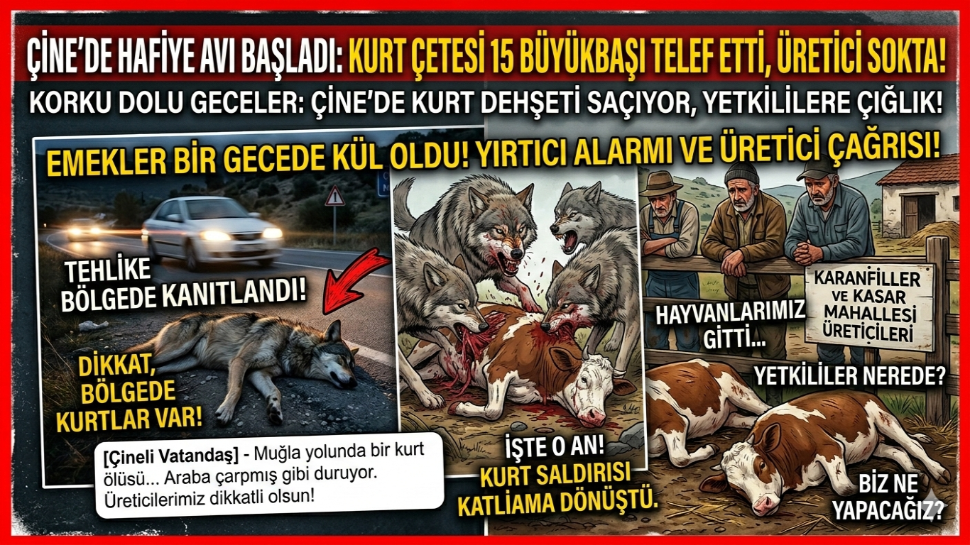 ÇİNE'DE YIRTICI ALARMI: MUĞLA YOLUNDA KURT ÖLÜSÜ KIRSALDA KATLİAM!