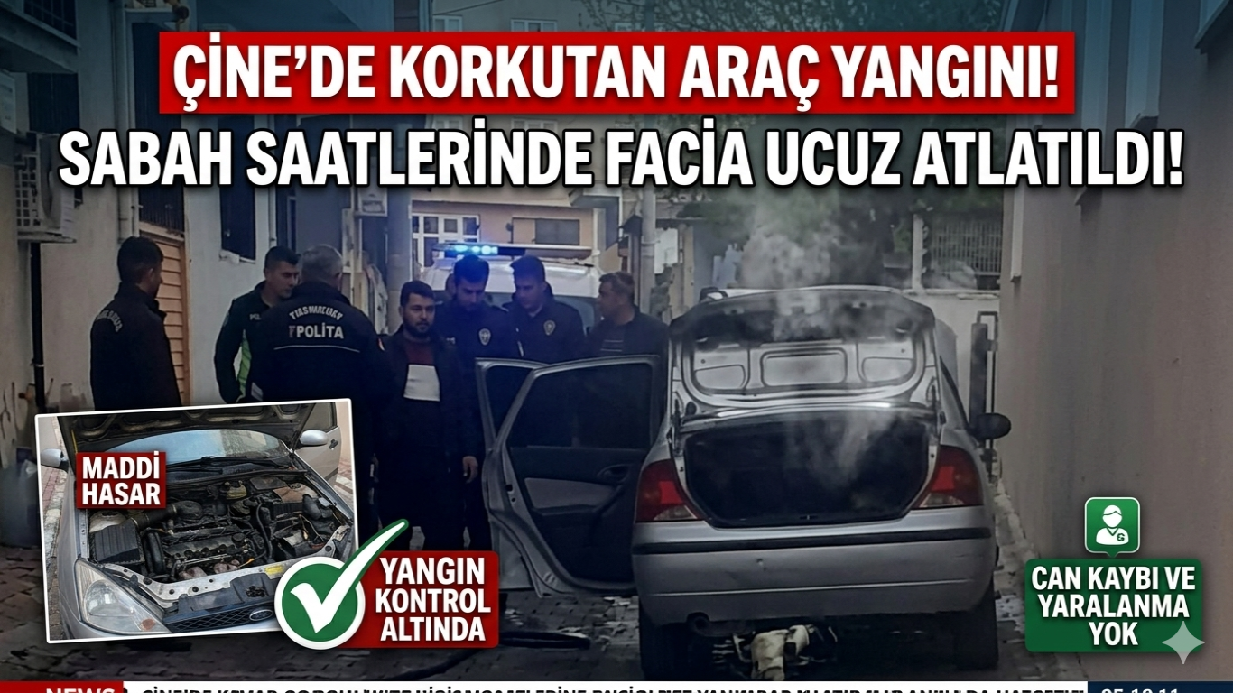 Çine’de Korkutan Araç Yangını: İtfaiyenin Hızlı Müdahalesi Facıayı Önledi