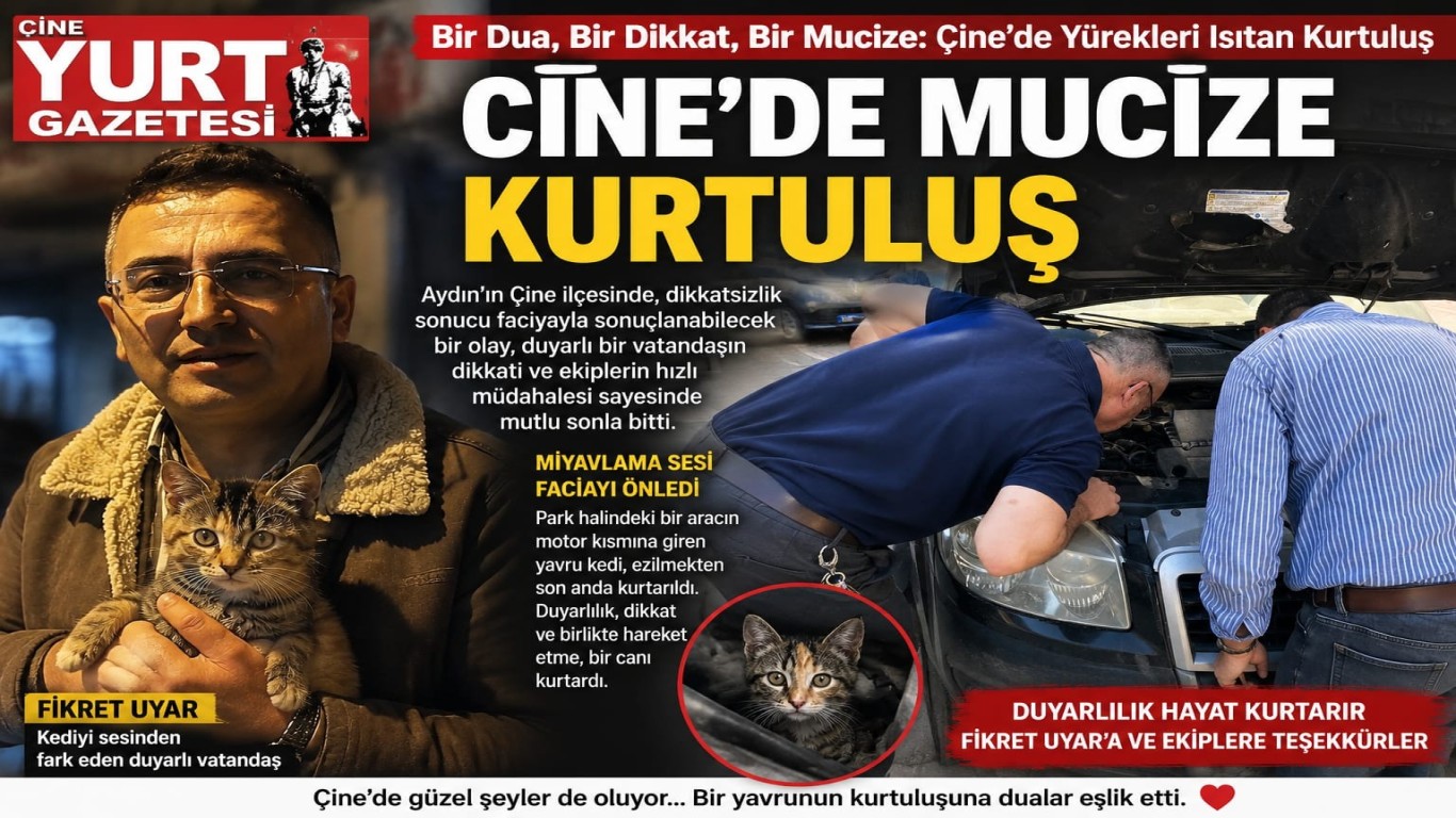 Çine’de Mucize Kurtuluş: Motor Bölümüne Sıkışan Yavru Kedi Son Anda Kurtarıldı!